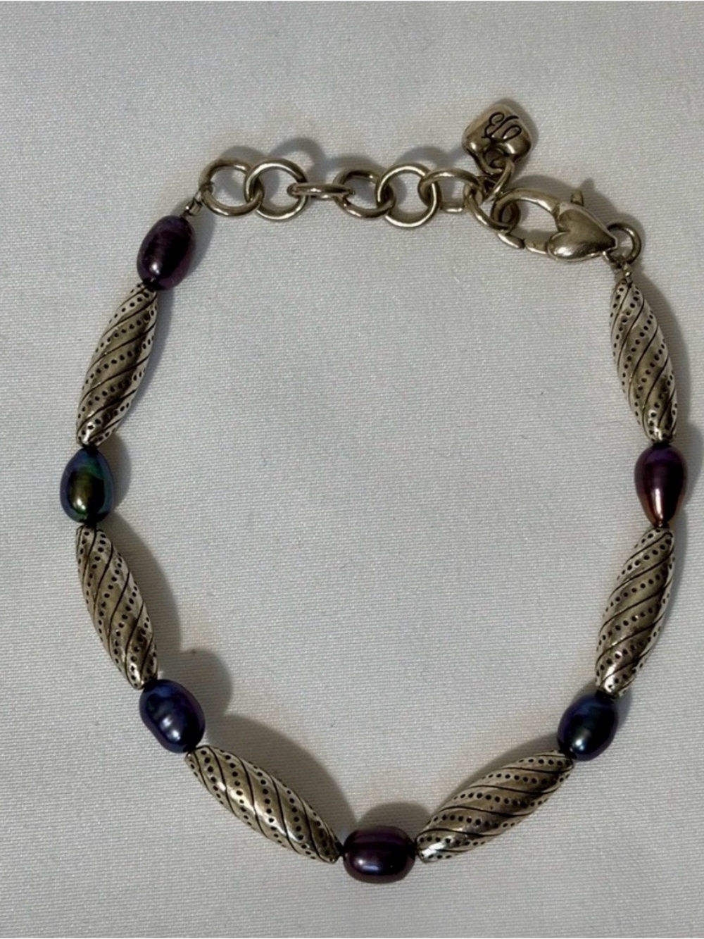 Brighton Ecstasy Silver Plated Scroll Tube Black Freshwater Pearl Bracelet